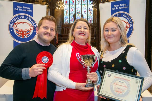 Kavanagh's of Oakham celebrate winning the Free From Pie Class (Italian Job - Melanzane Pie) at the British Pie Awards 2024