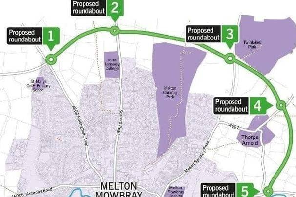 The scheduled route of the Melton Mowbray Distributor Road - work is due to begin next spring but it is now under threat