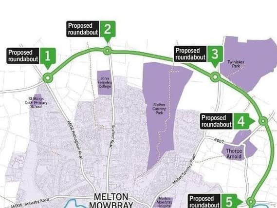 The scheduled route of the Melton Mowbray Distributor Road - work is due to begin next spring but it is now under threat