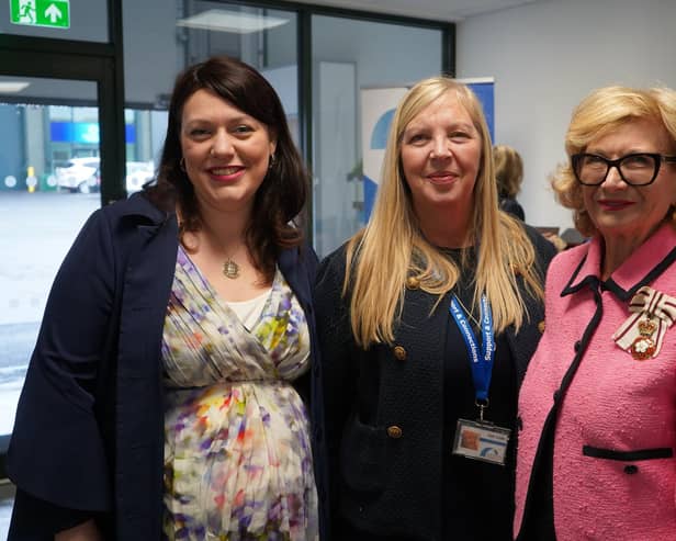 MP Alicia Kearns; MD Deborah Crate; and the Lord-Lieutenant of Rutland, Dr. Sarah Furness; at the open day for Support & Connections