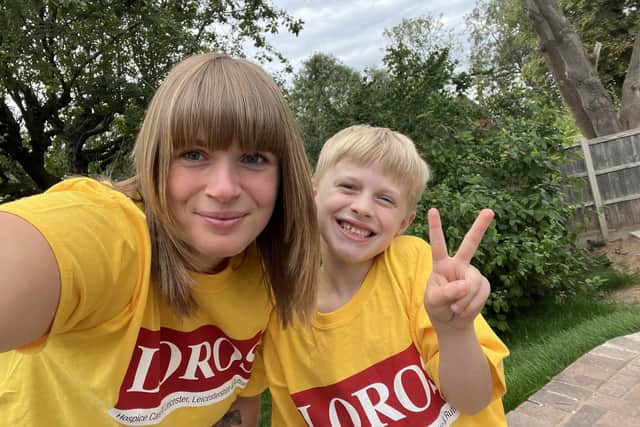 Helayna Ingham and her son, Joey, on a fundraising run for LOROS