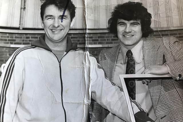 Jonny Garland pictured when he was player-manager of Melton Town FC with football legend Brian Clough