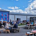Drinkers outside Round Corner Brewing in Melton