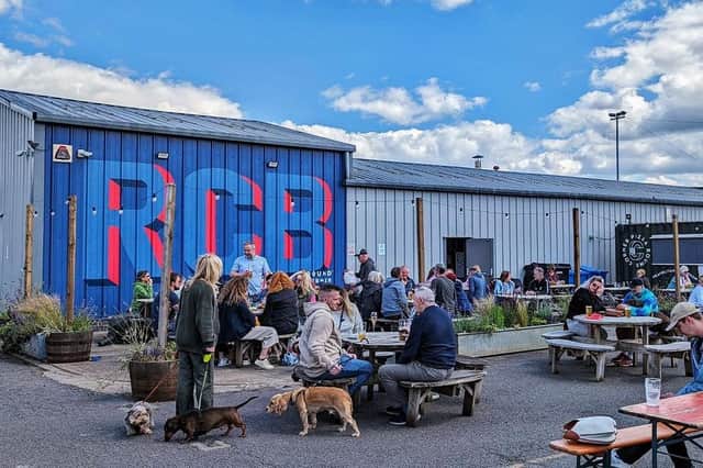 Drinkers outside Round Corner Brewing in Melton
