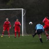 Jordan Reek takes a free-kick for Asfordby 1999 development.