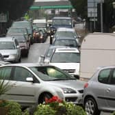 Traffic builds up at the junction of Leicester Road with Wilton Road