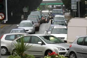 Traffic builds up at the junction of Leicester Road with Wilton Road