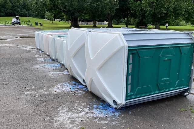 Portable toilets pushed over in Play Close Park