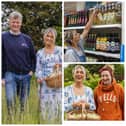From left, TV's Daisy Payne at Belvoir Farm with managing director Pev Manners; Daisy Payne delivering freshly made cordial to Tesco: and Daisy Payne with Jen Vaughan, a local elderflower picker.