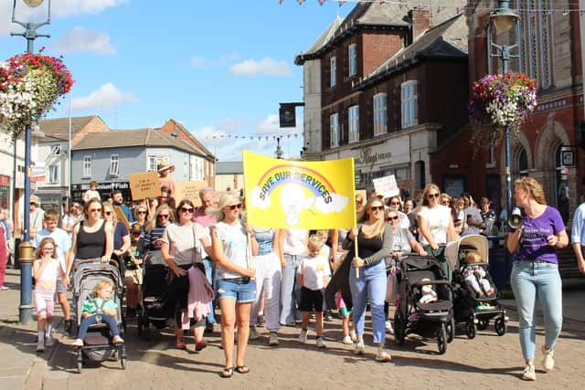 Campaigners march along Nottingham Street on Saturday morning
