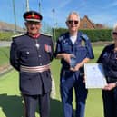 Founder members Peter and Ina Scott receive the King's Award for Voluntary Service from Lord Lieutenant of Leicestershire, Mike Kapur