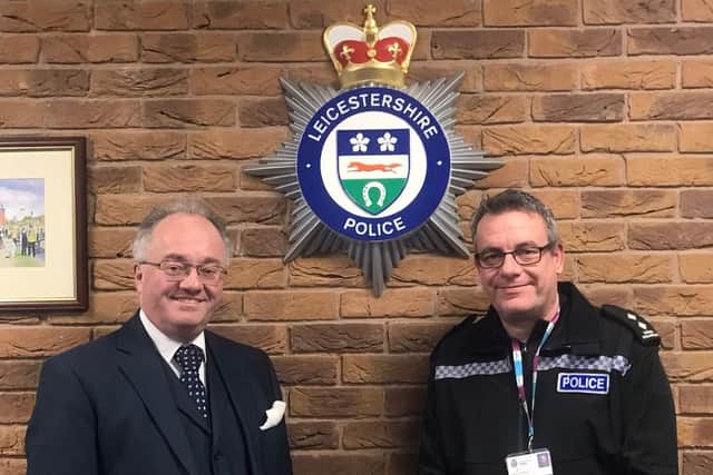 Leicestershire Police and Crime Commissioner, Rupert Matthews (left), with Melton and Rutland policing commander, Insp Darren Richardson