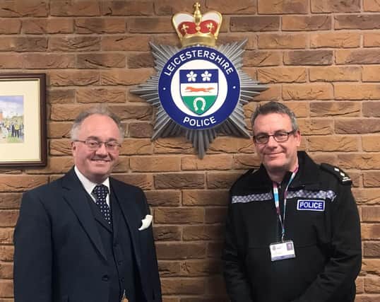 Leicestershire Police and Crime Commissioner, Rupert Matthews (left), with Melton and Rutland policing commander, Insp Darren Richardson