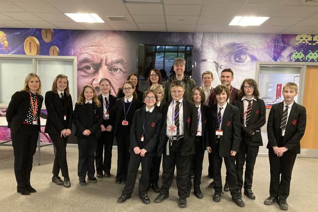 Students at John Ferneley College who have formed the first Young Entrepreneurs Club with representatives from MADMAC, Melton Building Society and teacher Mrs Stanley