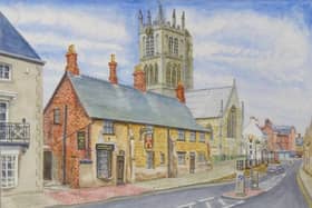 The Anne of Cleves pub in Melton Mowbray painted by Harold Coates in 1999 and which is one of the pictures he is currently exhibiting in the town museum