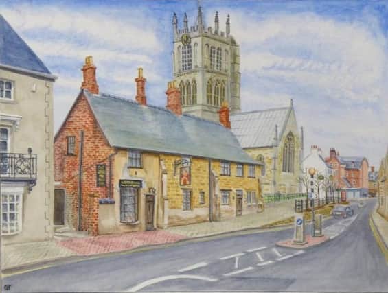 The Anne of Cleves pub in Melton Mowbray painted by Harold Coates in 1999 and which is one of the pictures he is currently exhibiting in the town museum