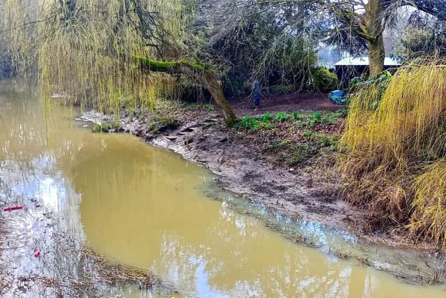 The stretch of the River Eye where boats will be hired from in Melton - MOWS volunteers are carrying out work to prepare it for boat hires