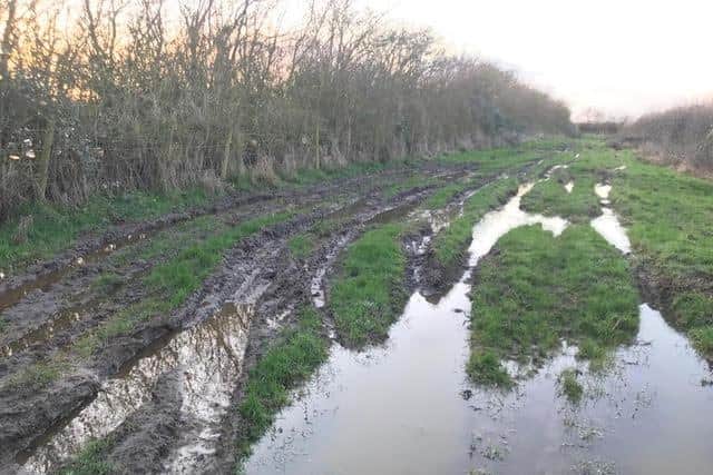 One of the churned up byways at Redmile which is supposed to be closed to vehicle for six months