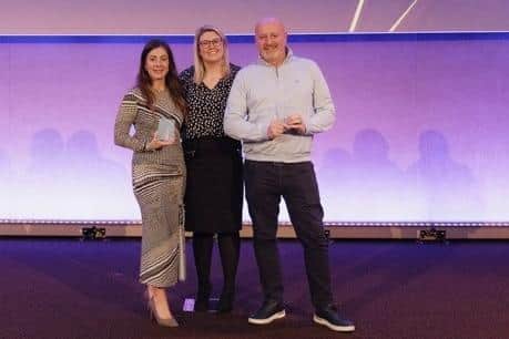 Bentons representatives pick up their awards at the London ceremony - sales director Melissa Hopson MRICS, managing director Lizzie Bateman and head of lettings Darren Moore