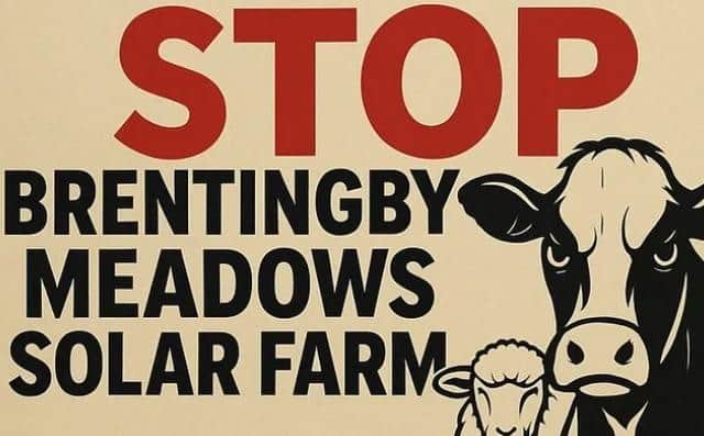 One of the opposition banners created by campaigners against the Brentingby solar farm