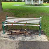 The aftermath of an arson attack on a park bench in Melton