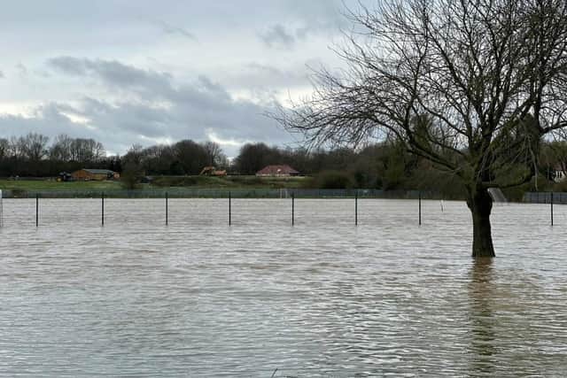 The flooded sports field at Melton's Long Field Spencer Academy yesterday