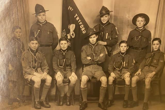 Peter Dalton (arms folded) pictured with the Twyford Scouts shortly after he founded the group during the war