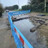 The roadworks in Saxby Road following the burst water main