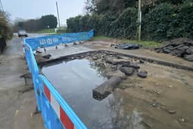 The roadworks in Saxby Road following the burst water main