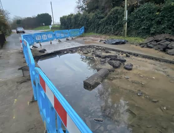 The roadworks in Saxby Road following the burst water main