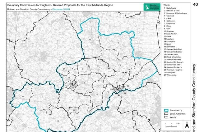 The proposed new Rutland and Stamford parliamentary constituency boundary