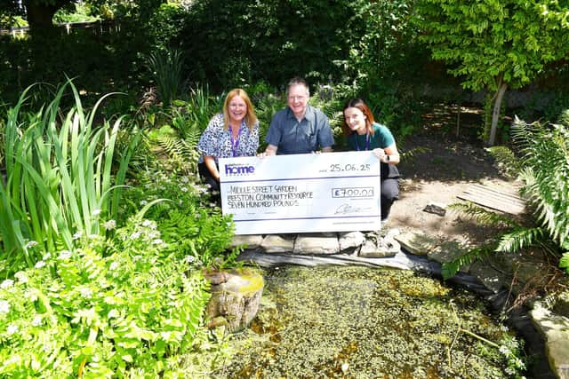 Lorraine Jenkins (Platform), Colin Failes (Middle Street Garden) and Kelly Rigley (Platform), during the donation