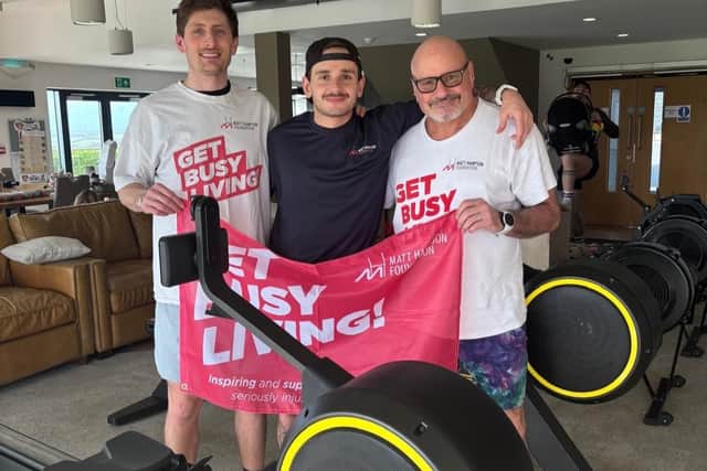 Will Towning, Elliot Collins and Greg Collins pictured at the row-athon at the Get Busy Living Centre