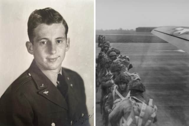 Laura's grandfather, Captain Paul Melucas, of 34 Squadron, 315 Troop Carrier Group USAF (left) and British paras loading aircraft at RAF Spanhoe in 1944