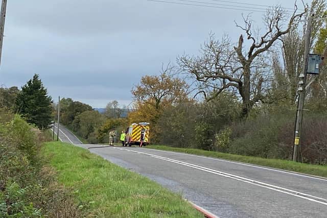Firefighters pictured close to the incident this afternoon on the A606, which is closed between the Whissendine turn and Langham