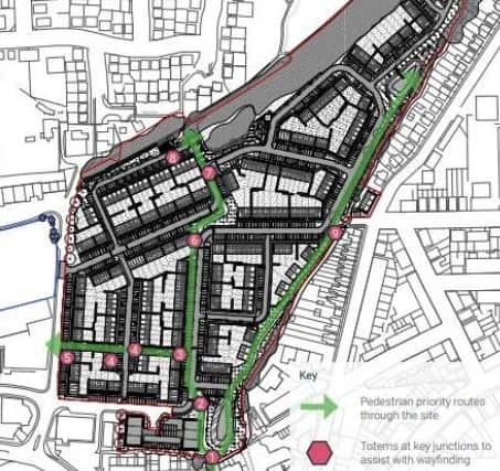 A map showing the planned layout of new housing on the old Jeld-Wen site in Melton Mowbray