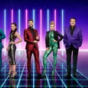 From left: Mo Gilligan, Davina McCall, Joel Dommett, Rita Ora and Jonathan Ross