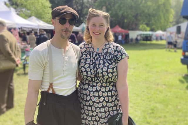Simon Flavell and Emma Rose Gough wearing their vintage clothing at 40s Weekend Melton Mowbray