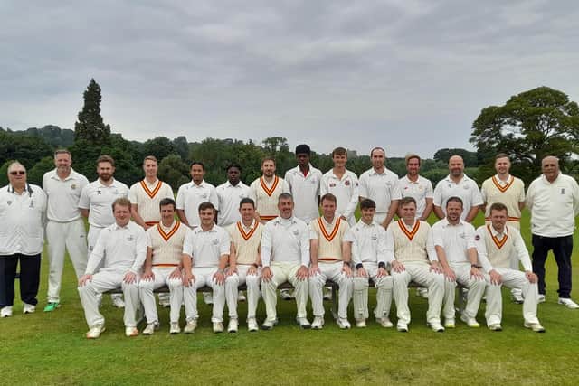 The Duchess of Rutland XI and MCC teams line up before the match at Knipton