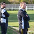 Holwell Sports' management look on as their side improve but waste chances. Pic by Alex Mather Photography.