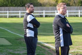 Holwell Sports' management look on as their side improve but waste chances. Pic by Alex Mather Photography.