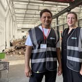 Co-founder Yusuf Esa with operations manager Demi Broughton in the former workshop which is being converted into the Play PDL centre at Melton's Pera Business Park
