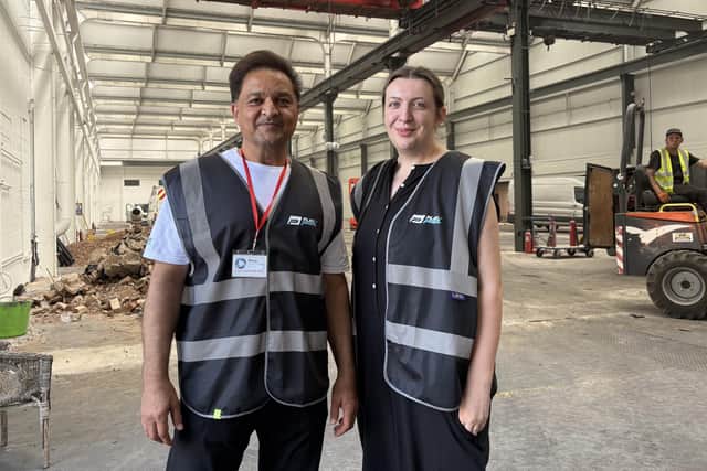 Co-founder Yusuf Esa with operations manager Demi Broughton in the former workshop which is being converted into the Play PDL centre at Melton's Pera Business Park