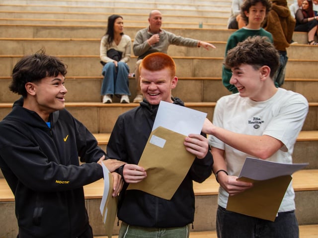 Students sharing their GCSE results.