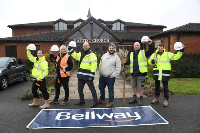 The Bellway team who volunteered to help clear up the grounds at Melton Mowbray’s Baptist Church