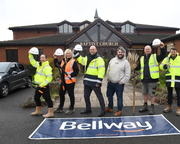 The Bellway team who volunteered to help clear up the grounds at Melton Mowbray’s Baptist Church