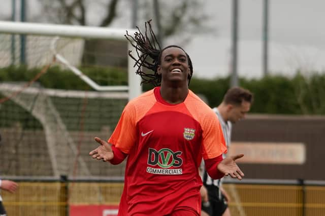 Thabang Dube - chipped Lincoln keeper for goal number three. Picture by MW Photography.