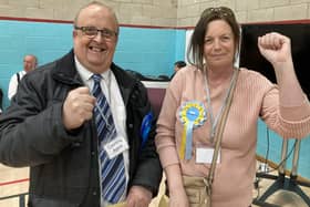 Two first-time councillors celebrate being elected in Melton Craven ward this afternoon - Independent Sharon Brown and Conservative Ian Atherton
