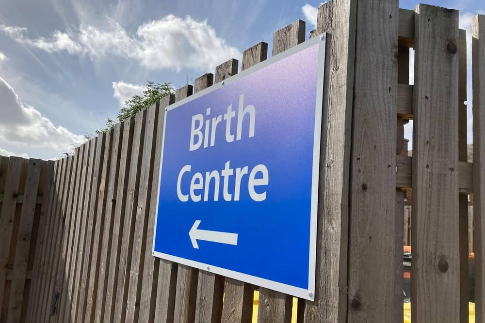 A sign to St Mary's Birth Centre in Melton Mowbray