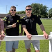 From left, Graham Lewin, Chris Clarke and Ian Bitmead celebrate land deal going through for the historic Holwell Sports site
